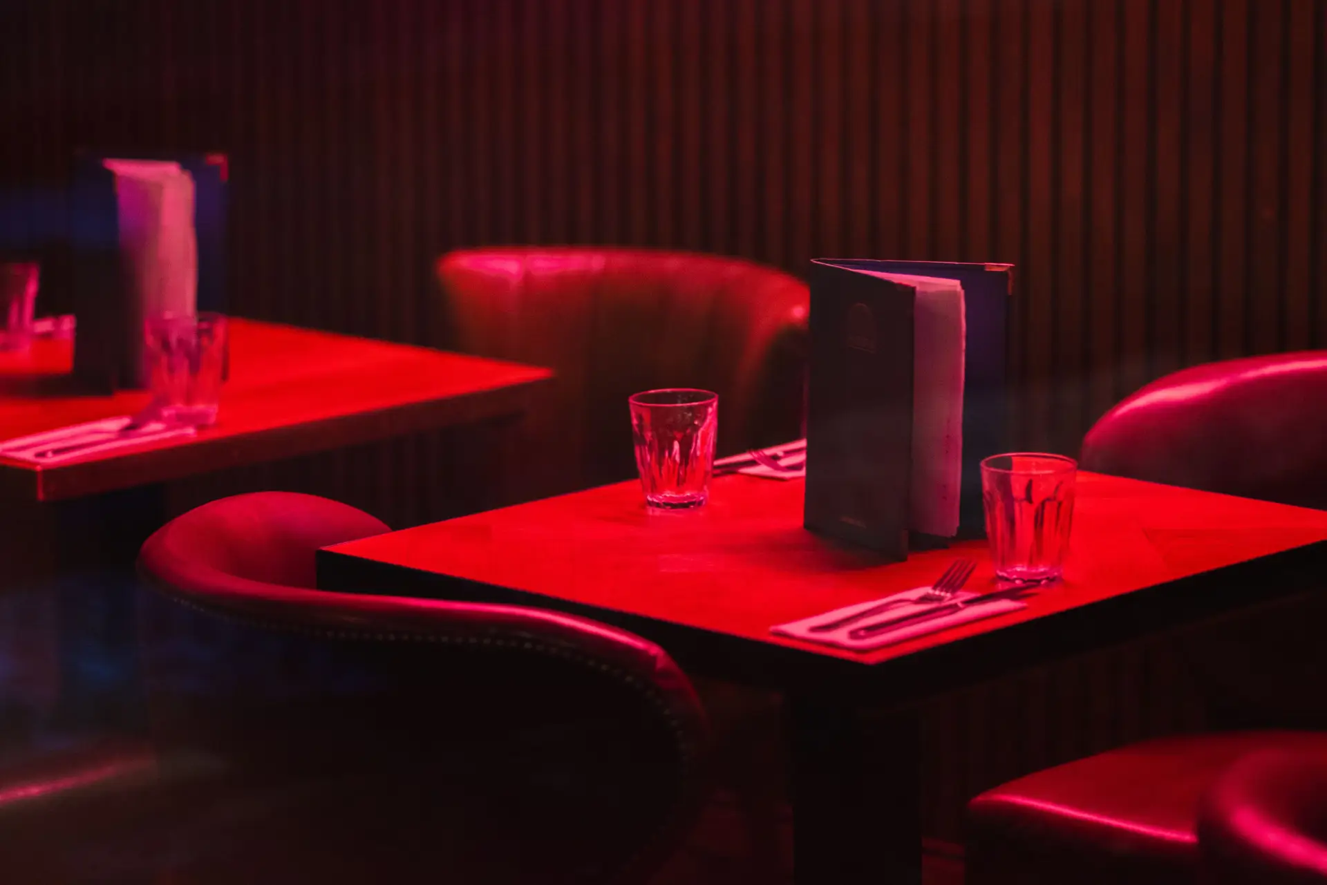 Restaurant table under red light