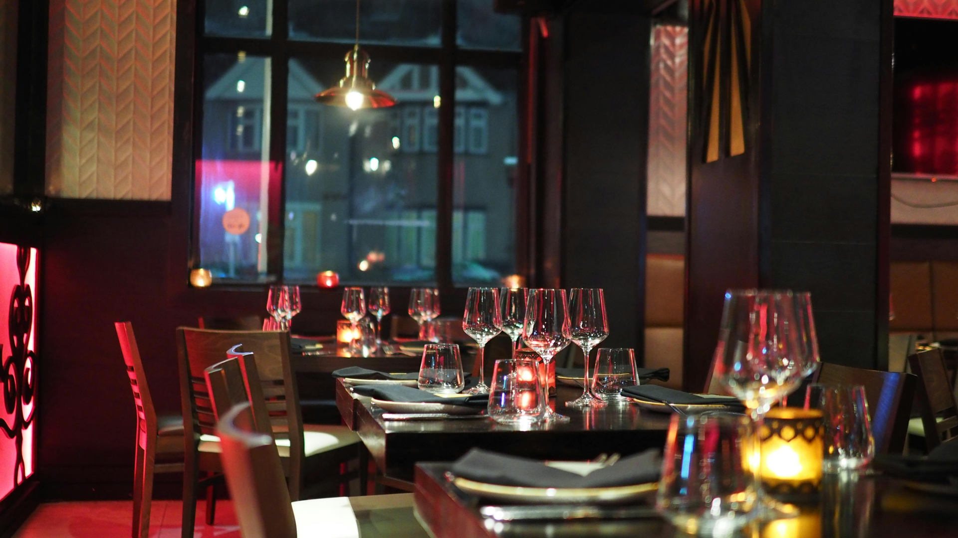Restaurant table with wine glasses